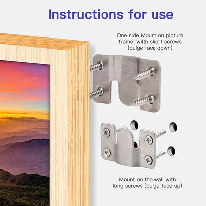 4 Pairs Interlocking Flush Mount Bracket Picture Hanging Hooks Stainless Steel Heavy Duty Photo Frame Hook Large Picture Hanger Hanging Buckle Furniture Connector Headboard Wall Mounting Hardware