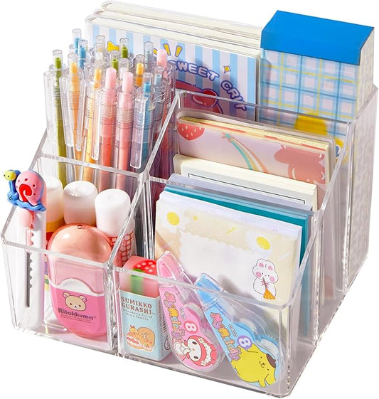 Acrylic Pencil Holder, 5-Slot Clear Pen Organizer for Desk, Cute Stationery Cup for Office, School, Home