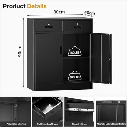 Metal Storage Cabinet, 36 Inch Tall Metal Garage Cabinet with 2 Doors and 2 Drawers, Lockable Cabinet with Adjustable Shelf, Pantry Cabinets for Home Office,Kitchen,Pantry,Garage,Warehouse