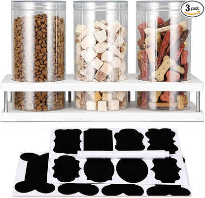 Suclain Dog Treat Container Set for Countertop Includes 3 Plastic Treat Jars, 1 Food Storage Tray with Sticker and Pen Farmhouse Pet Food Storage Organizer Gift for Pet Dog Owners