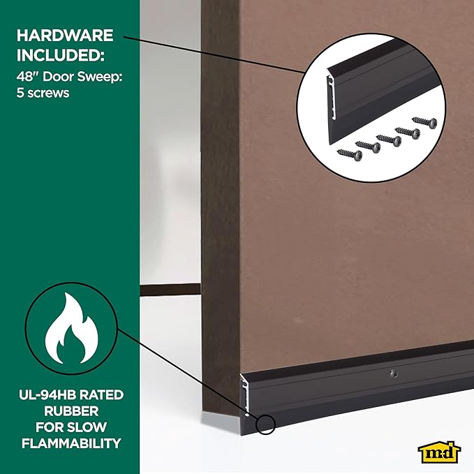 M-D Building Products 69609 All Season Aluminum Door Sweep for Bottom of Door, Heavy Duty Rubber Seal, Exterior & Interior Weather Stripping Bottom Door Seal, Commercial & Residential, (Bronze, 48in)