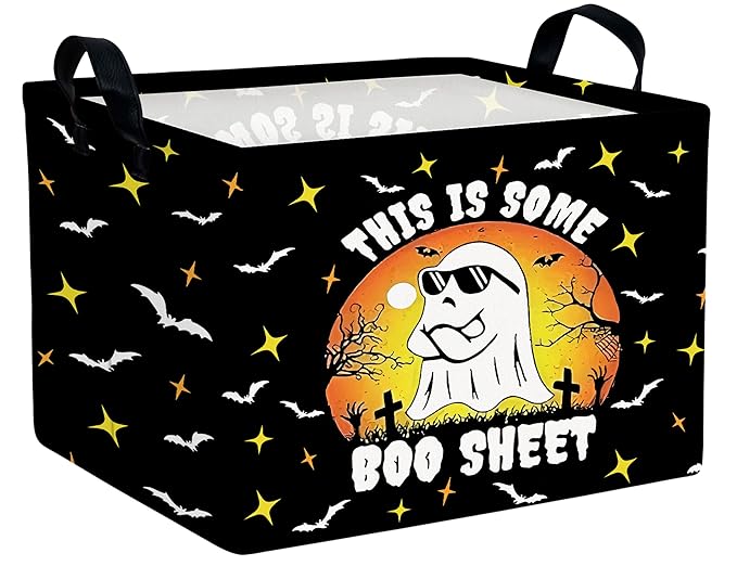 Large Halloween Themed Candy Gift Boo Basket for Kids Baby Personalized Adults Storage Bin Fall Decor(Sunglasses Spooky)