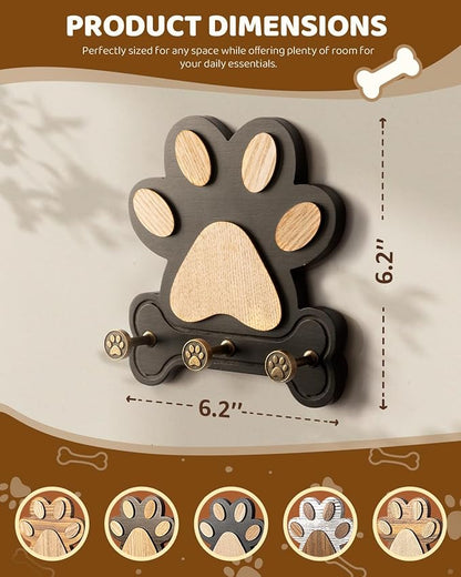 MTERSE Pine Wood Key Holder Wall Mount – Cute Dog Paw Key Hooks for Dog Leash Holder & Coat Rack for Entryway, Bedroom, or Living Room – Rustic Farmhouse Wall Decor for Home Organization (Black)