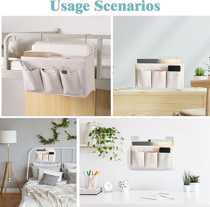 Wall Hanging Organizer Bag/Hanging Baskets with Large Mesh Compartment & 3 Pockets，Over the Door Organizer Space Saving Storage for Bedroom,RV Camper, Closet (White- 1 Pack)