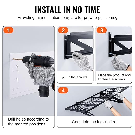 VEVOR Heavy Duty Wall Mounted Shelves, 2 x 4 ft, 2 Pack, 502 lbs Load Capacity, Suitable for Shop, Shed, Garage Storage
