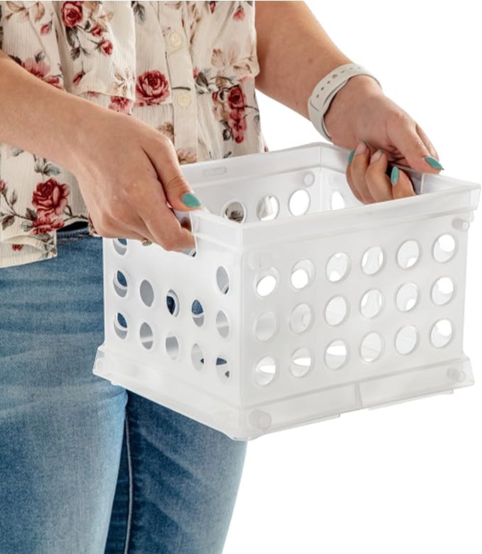 Sterilite Mini Crate, Stackable Plastic Storage Bin with Handles, Organize Home, Garage, Office, School, Dorm Room, Clear, 12-Pack