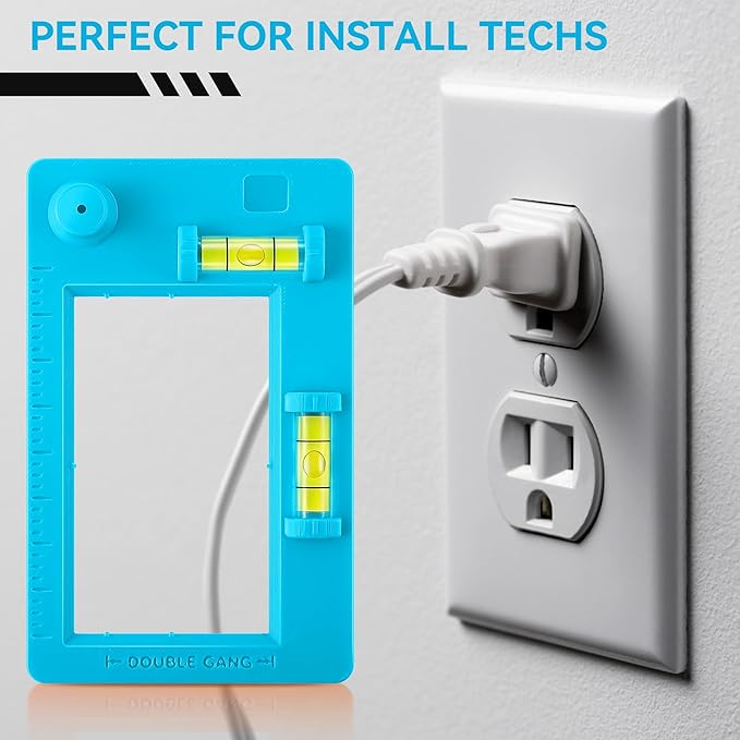 Low Voltage Mounting Bracket Template, Horizontal or Vertical Mounting Template for Single Gang and Double Gang Low Voltage Brackets, Easily Mark Out Cutouts (Blue)