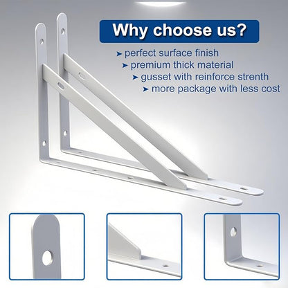 10 Inch Shelf Brackets, Set of 8 Steel (White, 10 inch 8 Pack)