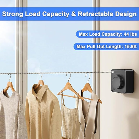 Retractable Clothesline Indoor & Outdoor, 15.6 Ft Non-Sagging Stainless Steel Laundry Line with Wall Mounted Heavy Duty Design, Space-Saving Drying Rack for Bathroom, Balcony(1, Black)