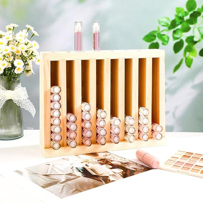 1 Pcs Wooden Lipsticks Holder 0.7 inch Lip Balm Tube Holder Lip Gloss Organizer Display Wood Lipsticks Tube Tower Organizer for Market Craft Booth Room Display (8 Slot)