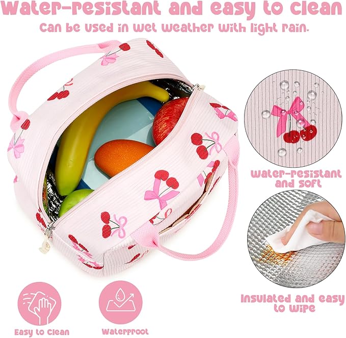 Bluboon Lunch Bag for Women Men Cute Corduroy Lunch Tote Bags Reusable Insulated Lunch Box Large Capacity Reusable Insulated Cooler for Work Picnic or Travel
