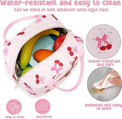 Bluboon Lunch Bag for Women Men Cute Corduroy Lunch Tote Bags Reusable Insulated Lunch Box Large Capacity Reusable Insulated Cooler for Work Picnic or Travel