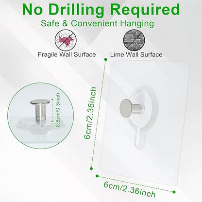 Picture Hanging Hooks,6 PCS Heavy Duty Up-Grade Wall Hangers Without Nails,Wall Picture Hangers, Transparent Waterproof Adhesive Picture Hanger,Frame Hanger Sticky Hooks for Bathroom,Kitchen