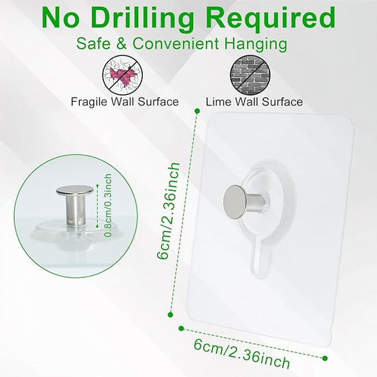 Picture Hanging Hooks,6 PCS Heavy Duty Up-Grade Wall Hangers Without Nails,Wall Picture Hangers, Transparent Waterproof Adhesive Picture Hanger,Frame Hanger Sticky Hooks for Bathroom,Kitchen