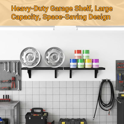 2 Pack Garage Wall Shelf, 1X2 Ft Heavy Duty Shelving, for Garage, Power Tools, Toolbox, Storage Shelves with for Workshop Office, Holds Up to 100 Lbs (Black)