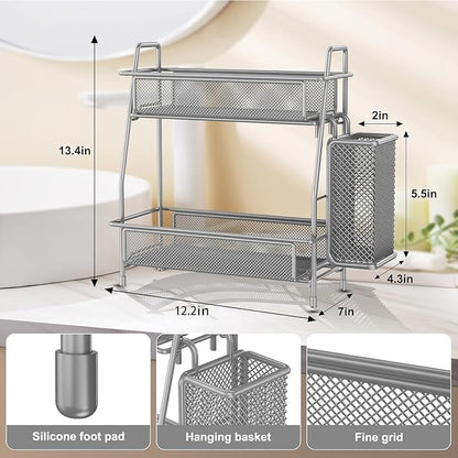 LEMIKKLE Spice Rack Organizer for Kitchen Counter, Spices Organizer and Storage Seasoning Organizer for Cabinet, Kitchen Metal Countertop Organizer with Side Basket (Grey)