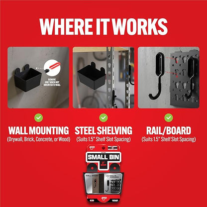 Smart T Pegboard Bin Attachment | 2" Deep Bin for Tool Organization | Add to Your Garage Pegboard, Space Saving Tool Holder - Wall Mount or Shelving Hooks