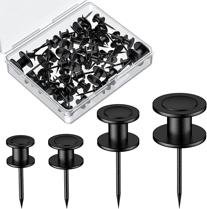 Uniclife 40 Pcs Thumb Tacks, Double Headed Picture Hangers, 4 Size Push Pins for Wall, Picture Hanging Nails, Long Wall Hooks for Pictures Photo Frame Tapestry and Decor, Black