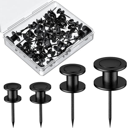 Uniclife 40 Pcs Thumb Tacks, Double Headed Picture Hangers, 4 Size Push Pins for Wall, Picture Hanging Nails, Long Wall Hooks for Pictures Photo Frame Tapestry and Decor, Black