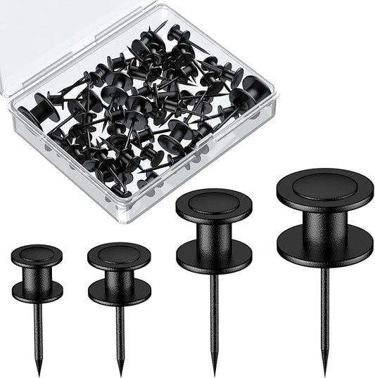 Uniclife 40 Pcs Thumb Tacks, Double Headed Picture Hangers, 4 Size Push Pins for Wall, Picture Hanging Nails, Long Wall Hooks for Pictures Photo Frame Tapestry and Decor, Black