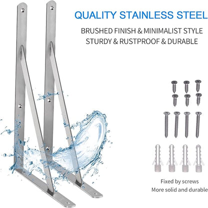 YUMORE 18" Shelf Bracket Stainless Steel, Heavy Duty Solid Shelf Support, Max Load: 550lb, Corner Brace Joint Right Angle Bracket, DIY L Bracket, 2 Pack