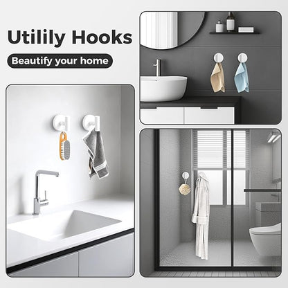 Shower Hooks for Inside Shower,No-Drill Removable&Reusable Towel Hooks for Bathroom,Heavy Duty Suction Cup Hooks for Glass Window,4 Packs(White)