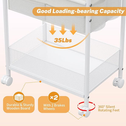 Diaper Caddy Organizer 3-Tier Rolling Cart, Metal Utility Cart with 4+2 Dividers & Lockable Silent Casters, Mobile Storage Cart for Nursery Essentials, Multi-Purpose for Kidsroom Changing Table