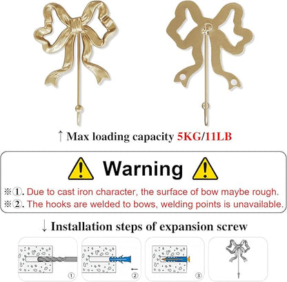 Single Bow Hook,Wall Mounted Functional Hook,Antique Gold Cast Iron Hooks for Coats,Hats,Bags, Bath Towels ,Room Decorations,Hallway,Bathroom,Kitchen,Office (Large single bow hooks:5x7.3 inches)