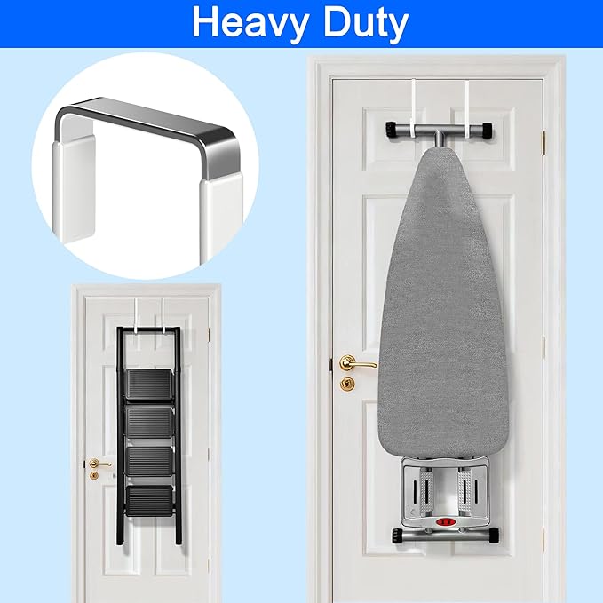 Over The Door Metal Hooks with Plastic Coating 7.5" Fit 0.5" to 1 3/4" Door 4 Pcs Heavy Duty Single Towel Robe Rack Wreath Bathroom Shower Hanger Shoe Organizer Ironing Board Long White