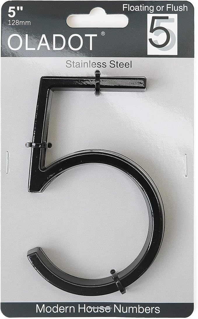 5" Stainless Steel Floating House Number, Metal Modern House Numbers, Mailbox Decor Number with Nail Kit, Coated Black, 911 Visibility Signage (5)