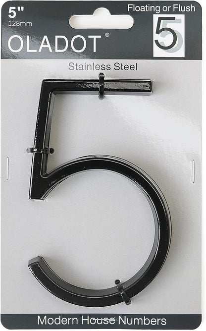 5" Stainless Steel Floating House Number, Metal Modern House Numbers, Mailbox Decor Number with Nail Kit, Coated Black, 911 Visibility Signage (5)