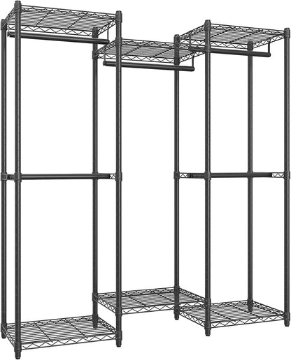 SONGMICS Heavy-Duty Clothes Rack, Garment Rack, Portable Closet, 56.9-Inch Wide Clothing Rack, with Adjustable Mesh Shelves and Hanging Rails, Ink Black ULGR432B01