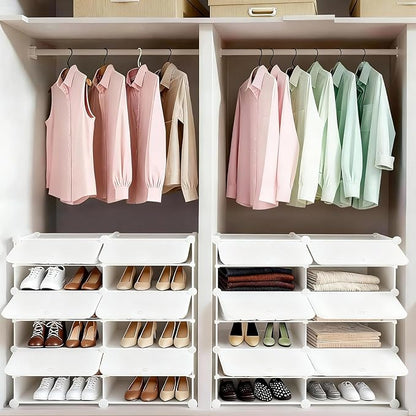 DUMOS Shoe Rack Organizer, 6-Tier Shoe Storage Cabinet with Door, Stackable Plastic Shoe Shelves Organizer for Closet,Entryway,Hallway,Bedroom, 24 Pairs, White