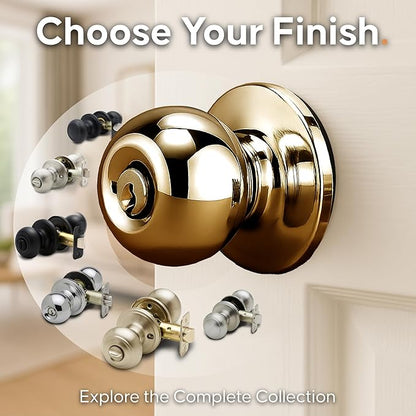 Copper Creek Entry Door Knob – Keyed Entry Handle with Lock and Key, ANSI Grade-3 Certified, DIY-Friendly Install for Interior and Exterior Entrance Doors – Polished Brass (1 Pack)