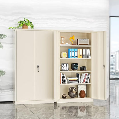 INTERGREAT Tall Metal Storage Cabinet Locking Steel with 4 Adjustable Shelves,72" Lockable Cabinets Lock 2 Doors for Office Garage Supply Home (Cream Gray)