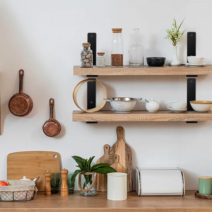 12 Pack - L 11" x H 6" x W1.5, 5mm Thick Black L Shelf Bracket, Iron Shelf Brackets, Metal Shelf Brackets, Floating Shelf, Shelf Supports with Screws