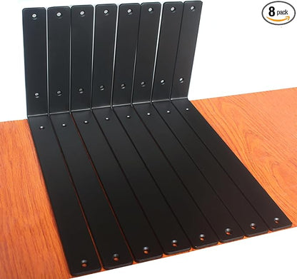 8 Pack - L 14" x H 8" x W1.5, 5mm Thick Black L Shelf Bracket, Iron Shelf Brackets, Metal Shelf Brackets, Floating Shelf, Shelf Supports with Screws