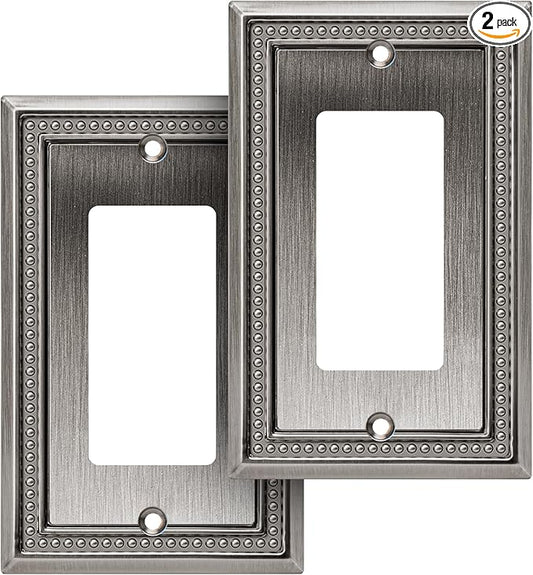 Henne Bery Sunken Pearls Heavy Duty Decorative Wall Plate Switch Plate Outlet Cover (Single Decorator, 2 Pack, Heirloom Silver)