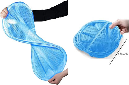Larpur Pack of 2 Pop up Laundry Hampers, Collapsible Laundry Baskets, Portable Mesh Clothes Hampers for Home Room, College Dorm, Apartment, Foldable Hamper with Carry Handles, Sky Blue