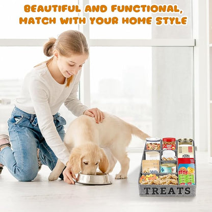 Lukeline Dog Treat Container Dog Storage Organizer Basket, Pet Treat Storage Basket with 10 Compartment, Collapsible Fabric Pet Food Storage Containers for Dog Treats, Dental Sticks, Packaged Snacks