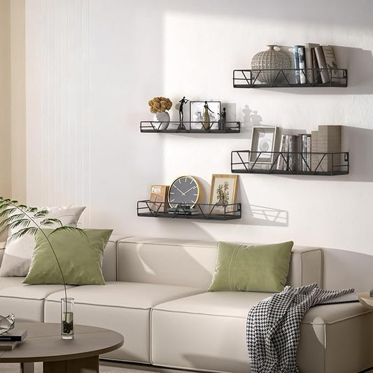 Floating Shelves Set of 4, Home Wood Wall Shelf, Farmhouse Shelf for Bedroom, Wall Mounted Floating Shelf for Living Room, Bedroom, Bathroom, Kitchen, Office (Black)