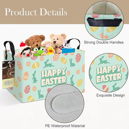 HUNRUNG Rectangle Storage Basket Cute Canvas Organizer Bin for Pet/Children Toys, Books, Clothes Perfect for Rooms/Playroom(REC-Green Easter Egg)