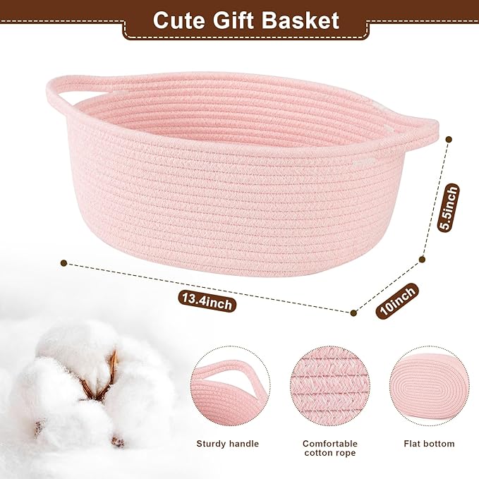 OIAHOMY Gift Basket with Handle, 13.4"x 10"x 5.5" Easter Basket with Gift Bag, Ribbon and Wrap Tissue Paper, Nursery Bins Empty to Fill with Towels, Baby, Pet Toy Organizer - Easter Pink