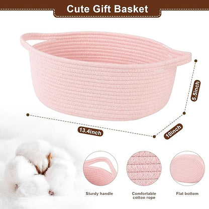 OIAHOMY Gift Basket with Handle, 13.4"x 10"x 5.5" Easter Basket with Gift Bag, Ribbon and Wrap Tissue Paper, Nursery Bins Empty to Fill with Towels, Baby, Pet Toy Organizer - Easter Pink