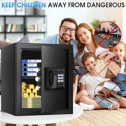2.3 Cuft Fire Proof Safe for Home Documents Use, Small Home Safes Water and Fireproof with Digital Keypad and Spare Key, Removable Shelf, Steel Personal Fireproof Safety Box for Documents Cash, Money