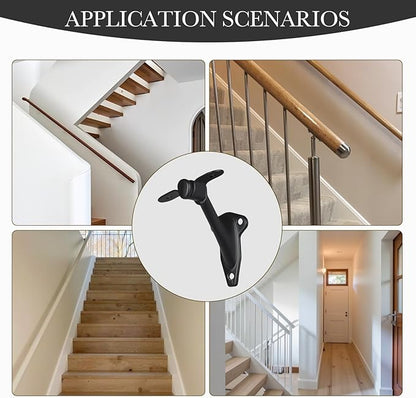 3" Stair Handrail Bracket, 6 Pack Hand Rail Brackets for Stairs, Matte Black Stair Railing Bracket, Banister Brackets for Indoor Stairs, HOME MASTER HARDWARE