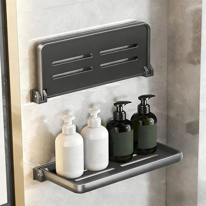 2 Pack Floating Shelves for Wall,Wall Folding Shelf Floating Shelves for Bathroom Hanging Shelves with Thickened Aluminum Alloy, Rust-Proof for Bathroom Kitchen (Grey)