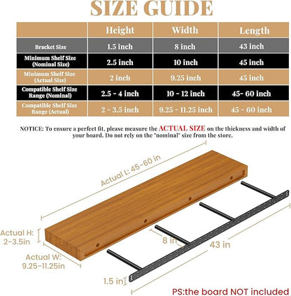 1 Pack Large Shelf Brackets Long Floating Shelf Bracket Invisible Floating Shelf Hardware Heavy Duty Floating Mantel Brackets(43"X8"X1.5" with Tools)