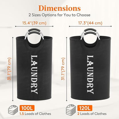 Lifewit 120L 2-Pack Large Laundry Basket, Collapsible Laundry Hamper with Aluminum Handles, Waterproof Freestanding Dirty Clothes Hampers for Laundry Room Bedroom Dorm Bathroom, Black