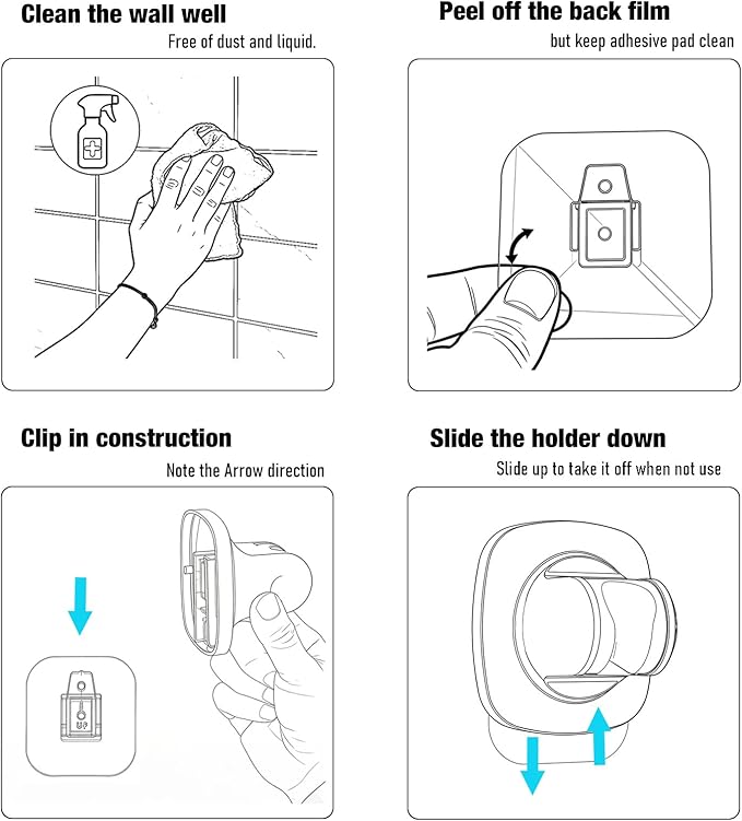 Hand held Shower Head Holder Wall Mount - Adjustable in 5 Positions - Dual Mount Option (Screw/Adhesive), Bathroom Shower sparyer Holder - Brushed Nickle